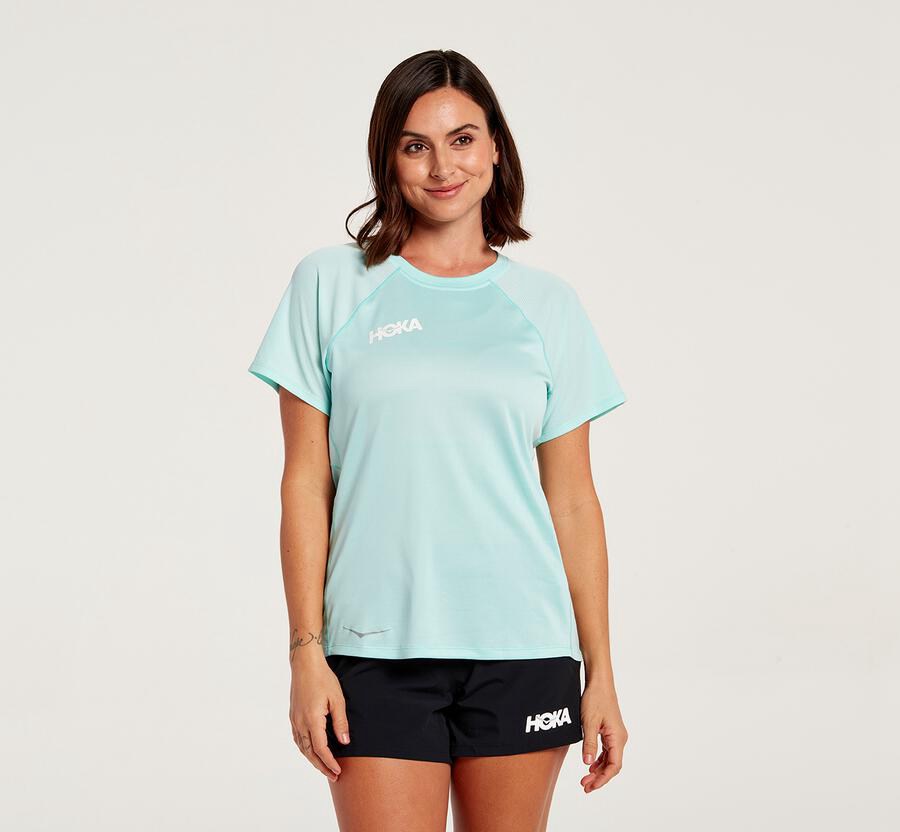 Hoka One One Performance Short Sleeve - Women Tops - Blue,Australia LMH-974602